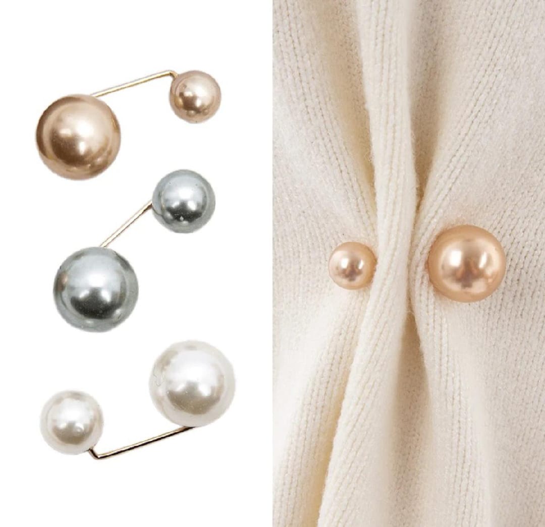 Fashion Versatile Women Girls Tighten Waist Pin Double Imitation Pearl Brooches Sweater Cardigan Fixed Brooch Clothing Accessories