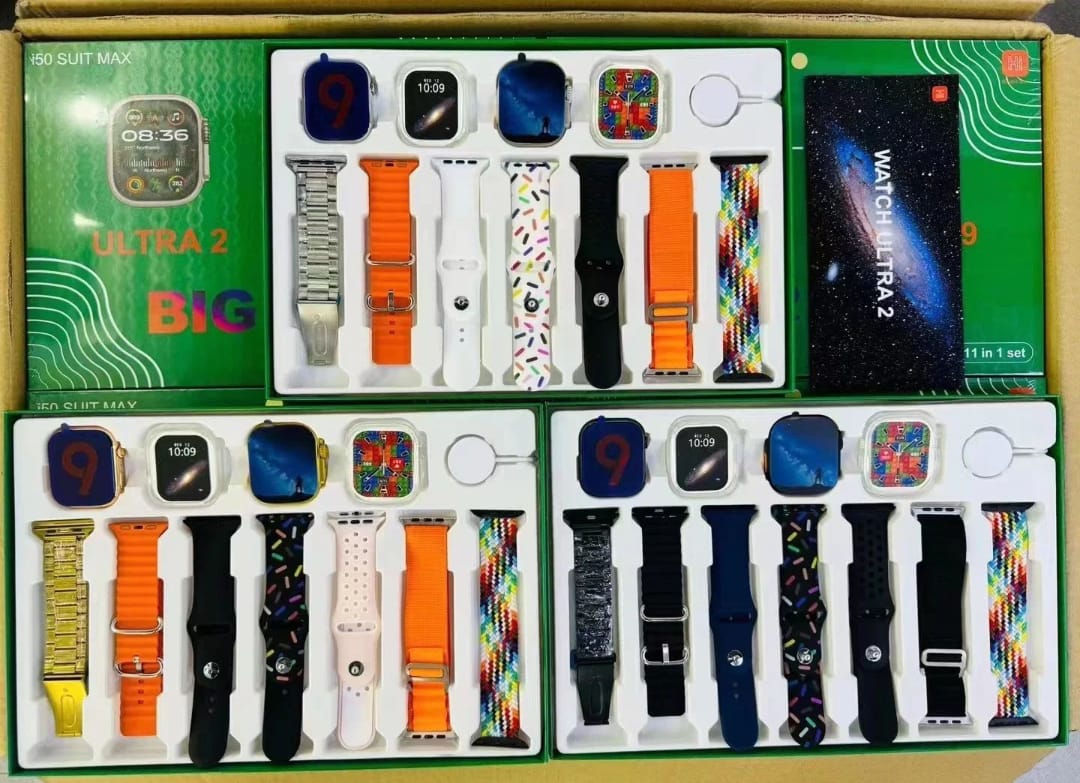 i50 Suit Max 11 in 1 set 2 smart watch Ultra 2 & watch 9 with 7 Different straps and 2 Watch Cover Bluetooth and Touch smart watch