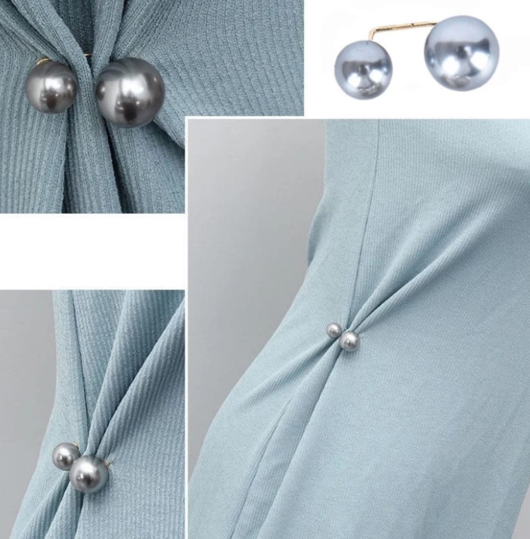 Fashion Versatile Women Girls Tighten Waist Pin Double Imitation Pearl Brooches Sweater Cardigan Fixed Brooch Clothing Accessories