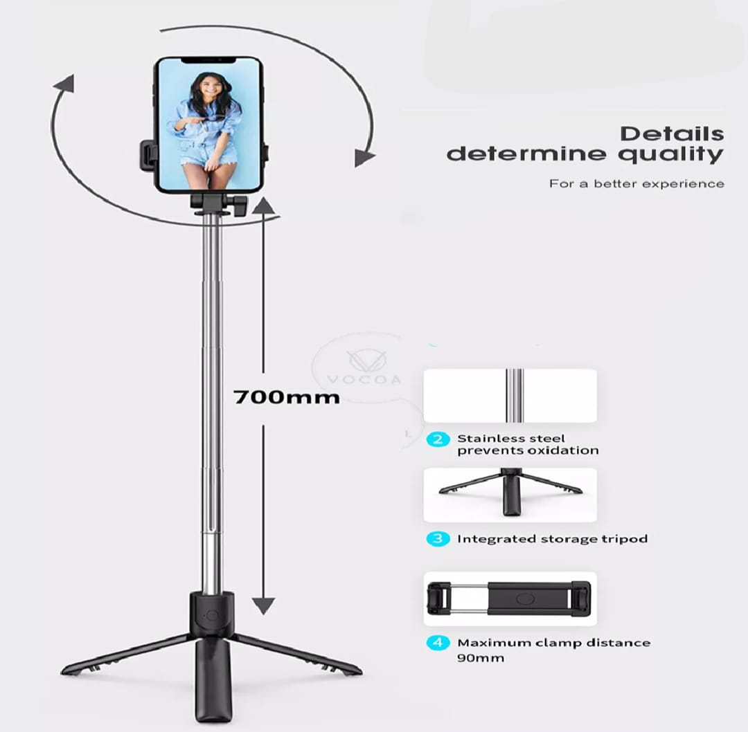 Selfie Stick With Wireless Bluetooth Foldable Mini Tripod Stand Mobile Holder With Fill Shutter Remote Control For IOS Android (Random Color)