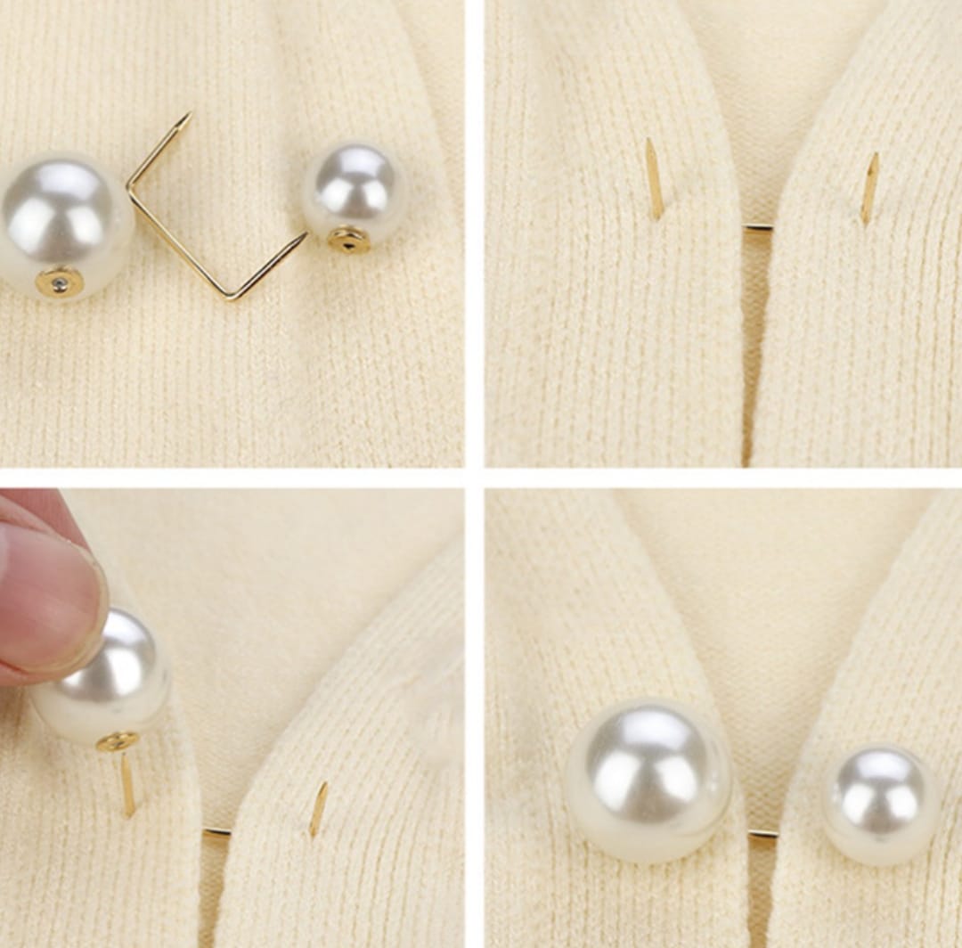 Fashion Versatile Women Girls Tighten Waist Pin Double Imitation Pearl Brooches Sweater Cardigan Fixed Brooch Clothing Accessories