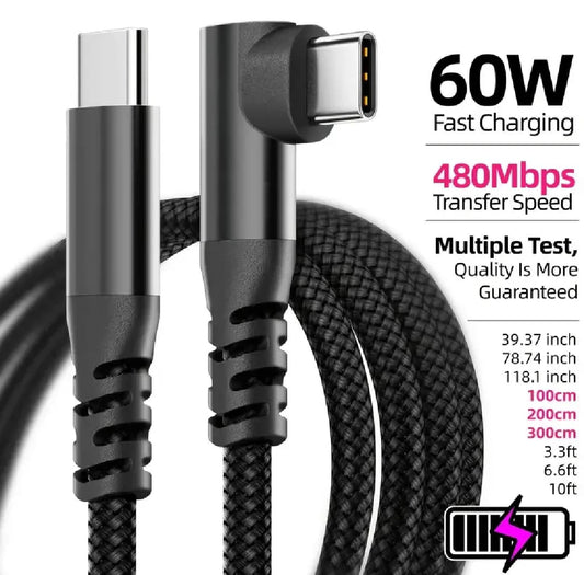 1PC Type C Cable 1M 2M 3M Type C Data Transfer 60W PD Super Fast Charging Cable