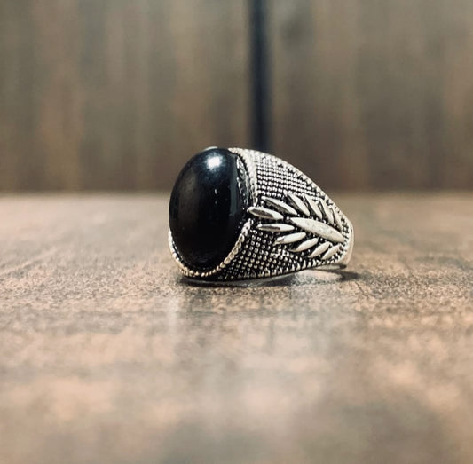 Eternal Mystique: Vintage Turkish Handmade Onyx Oval Ring