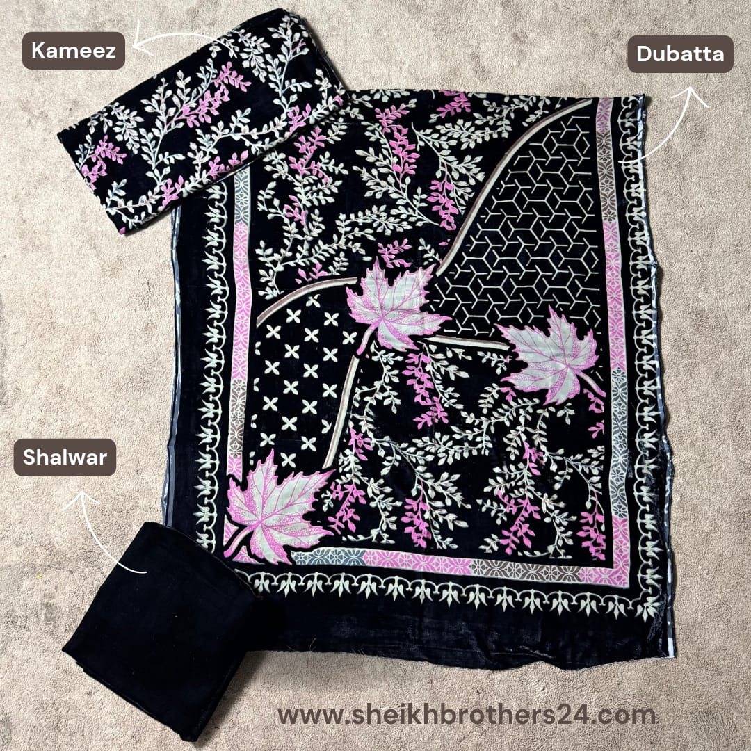 Palachi (پلچھی) Velvet Unstitch Suit in Elegant Design & Colors (Shalwar, Kameez & Dubatta)