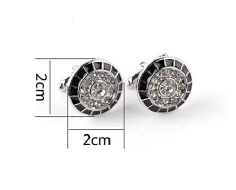 Black With Silver Stone & Nug Round Cufflinks