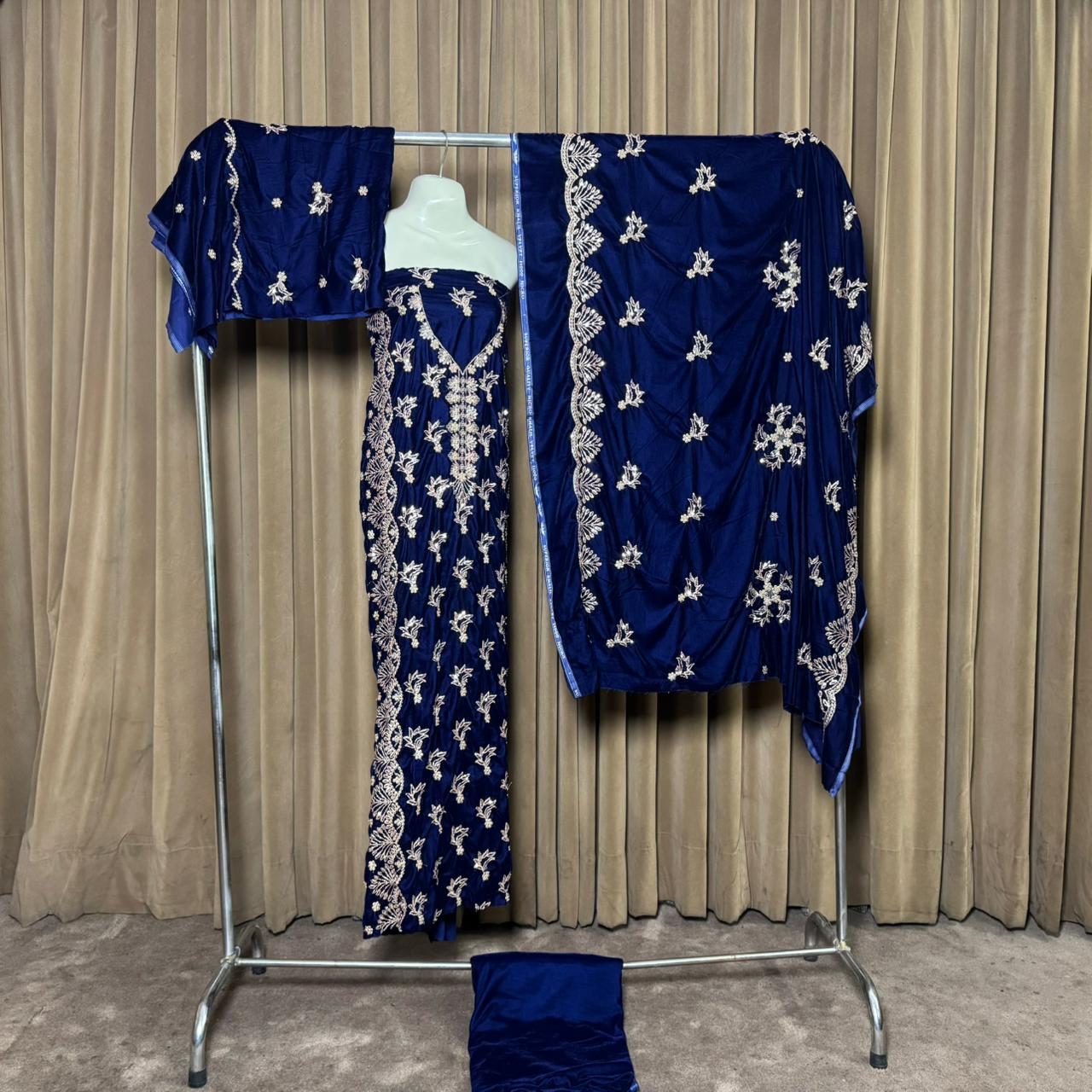 Embroidery (کڑھائی) China Micro 11000 Velvet Unstitch Suit in Elegant Design & Colors (Shalwar, Front Kameez, Back Kameez & Dubatta)