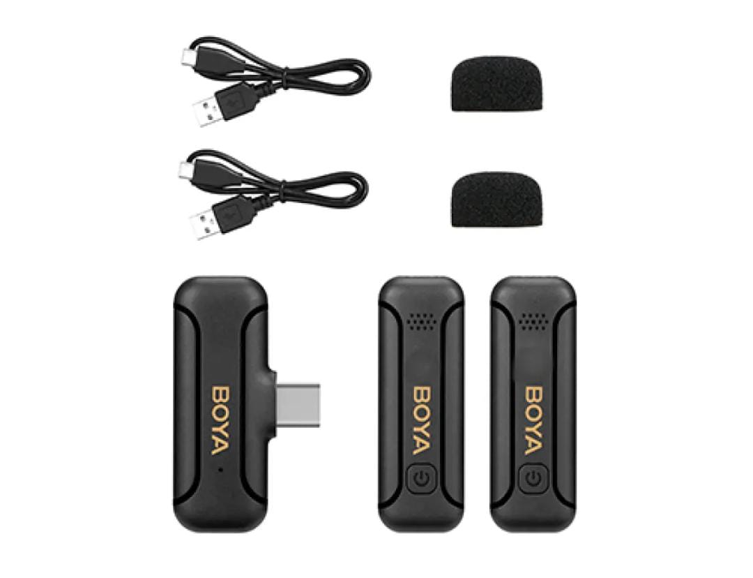 Dual Channel Wireless Microphone System with USB Type-C & iPhone Connector for Mobile Devices