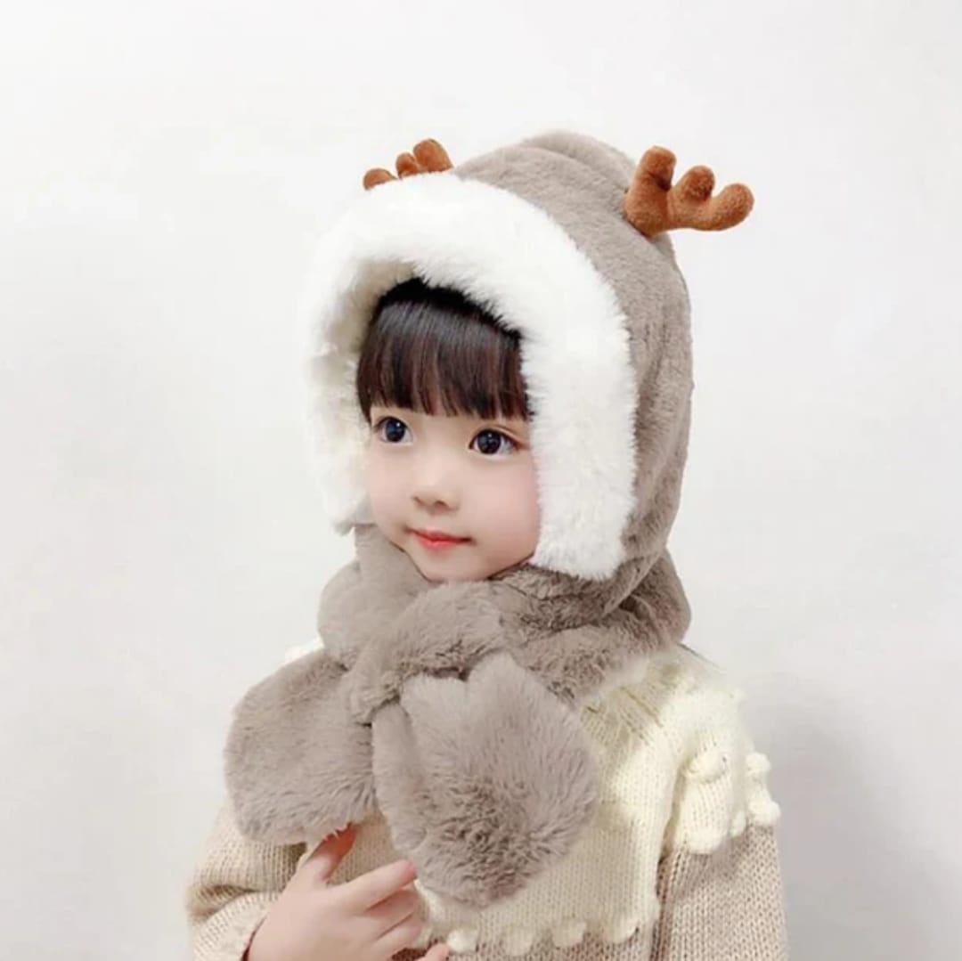 Baby Winter Warm Hat Scarf Girls Boys Winter Hat Earflap Hoodie Scarf Children Winter Thicken Ear Hat for Infant Baby Accessory