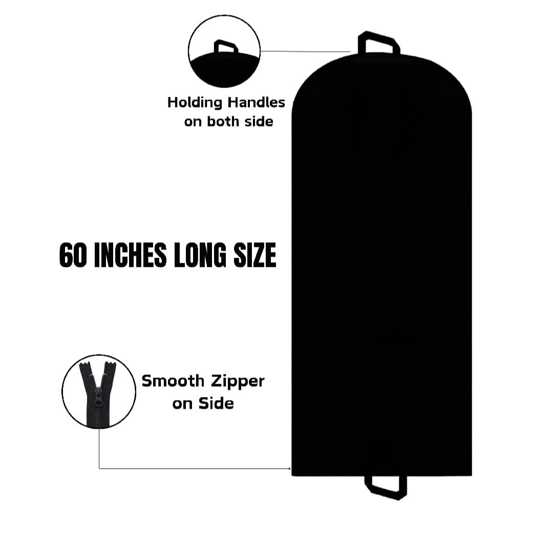 Pack of 6 60 Inches Black Dress Covers Dustproof and Waterproof Storage bags for Clothes, Dress Cover, Closet Organizer, Zipper Bag, Wardrobe Organizer