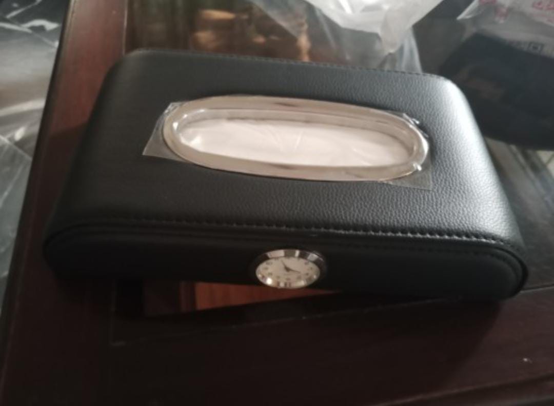 Premium Quality Car Tissue Box Holder with Small Clock