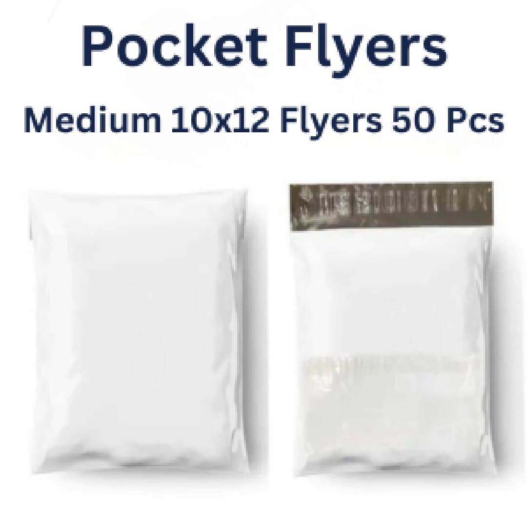 50 pcs Ecommerce Shipping Courier Flyer Bag with Pocket all sizes Tear Resistant Water Proof Durable Strong Self Seal Adhesive Strip Highly Reliable Economical Packaging Material