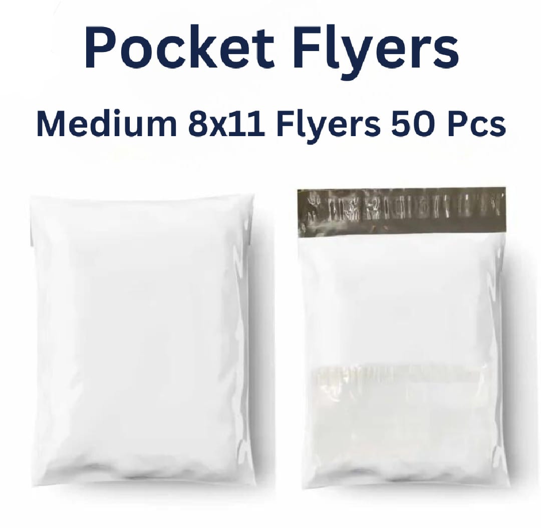 50 pcs Ecommerce Shipping Courier Flyer Bag with Pocket all sizes Tear Resistant Water Proof Durable Strong Self Seal Adhesive Strip Highly Reliable Economical Packaging Material
