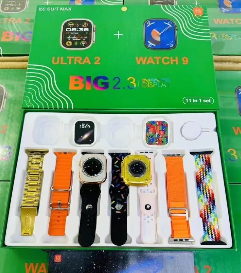 i50 Suit Max 11 in 1 set 2 smart watch Ultra 2 & watch 9 with 7 Different straps and 2 Watch Cover Bluetooth and Touch smart watch