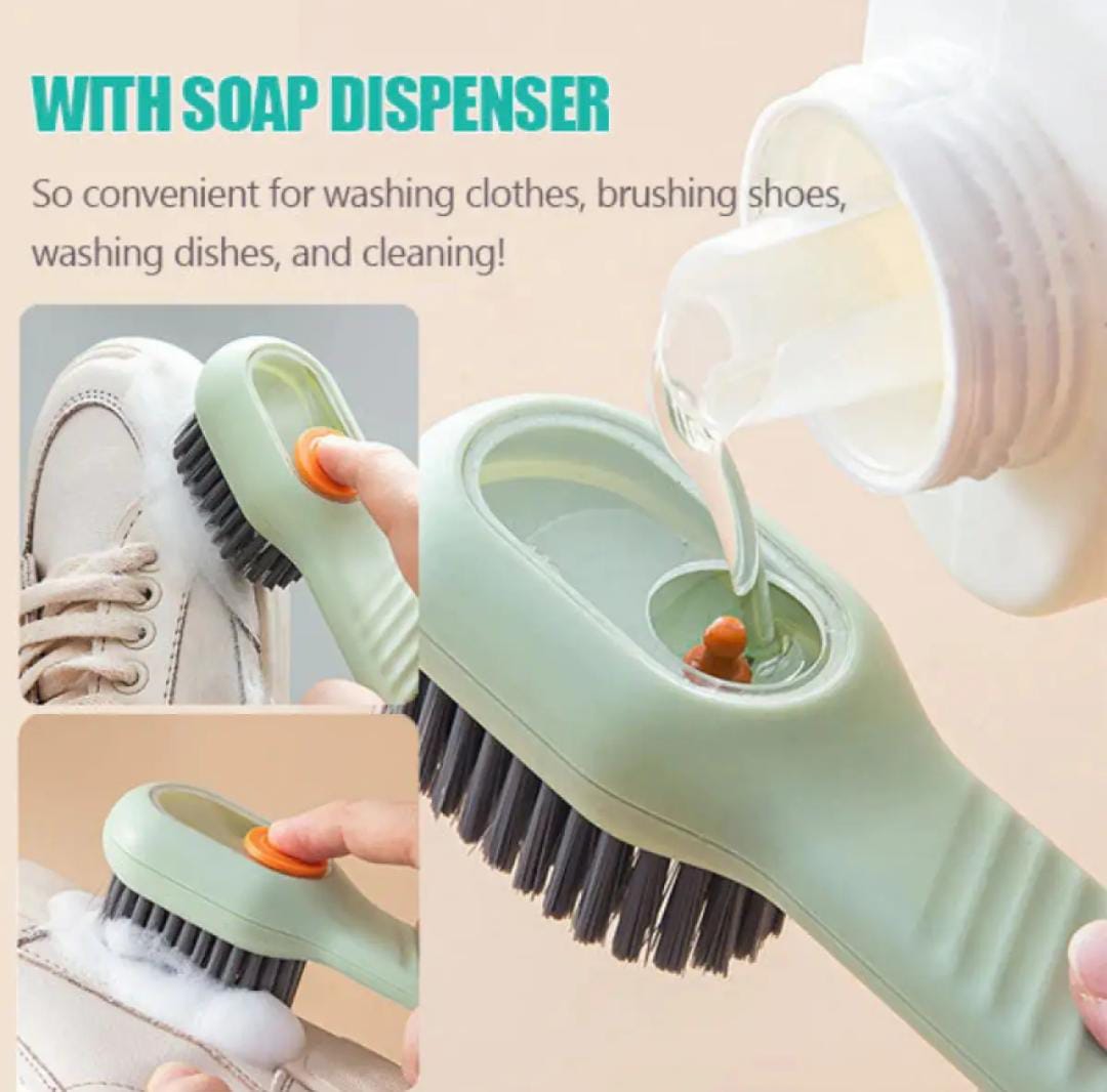 Cleaning Brush With Soap Dispenser | Long Handle | Soft Bristle | Shoes & Clothes Cleaner | Household Laundry Cleaning Tool
