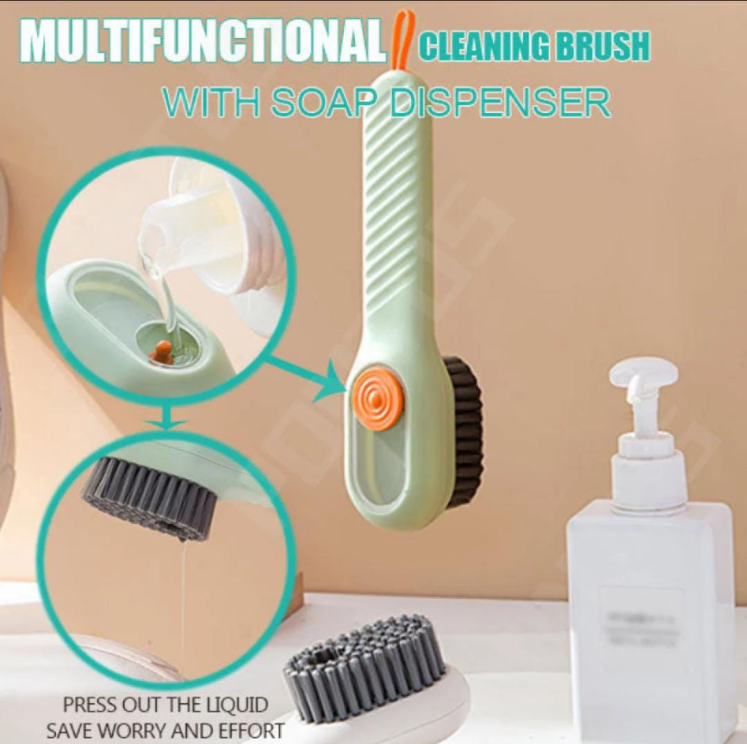 Cleaning Brush With Soap Dispenser | Long Handle | Soft Bristle | Shoes & Clothes Cleaner | Household Laundry Cleaning Tool