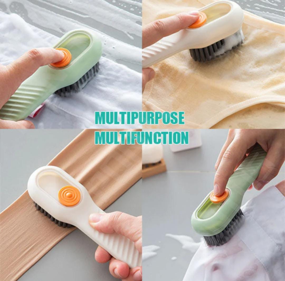 Cleaning Brush With Soap Dispenser | Long Handle | Soft Bristle | Shoes & Clothes Cleaner | Household Laundry Cleaning Tool