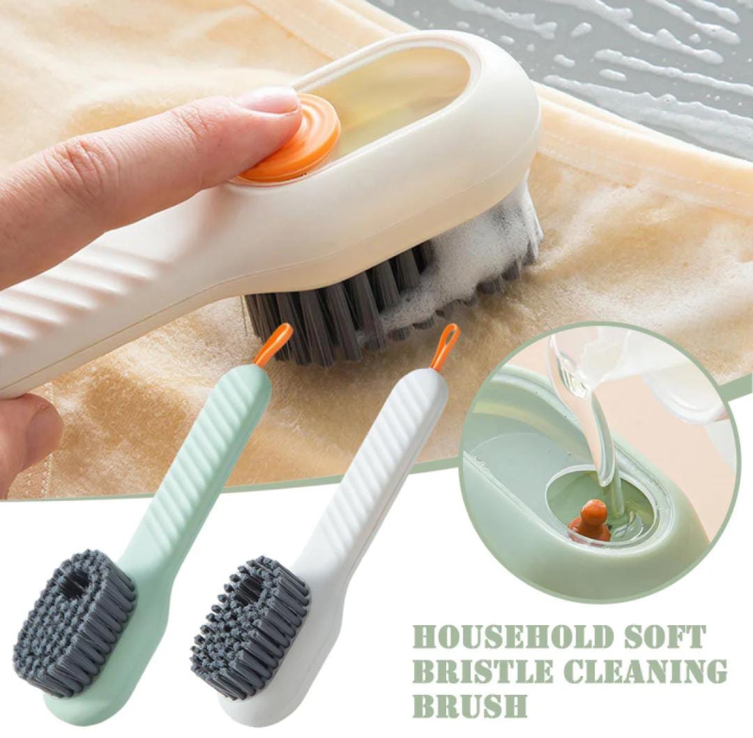 Cleaning Brush With Soap Dispenser | Long Handle | Soft Bristle | Shoes & Clothes Cleaner | Household Laundry Cleaning Tool