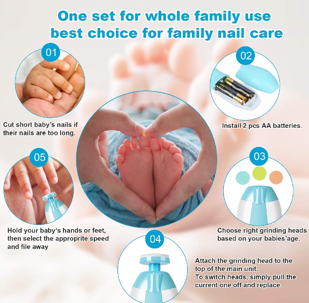 Baby Nail Trimmer with 6 Grinding Heads and LED Light for Babies and Newborns