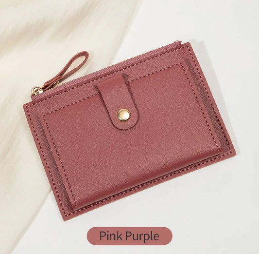 Minimalist and fashionable women's short card bag, ultra-thin mini PU leather zero wallet, women's credit card holder wallet