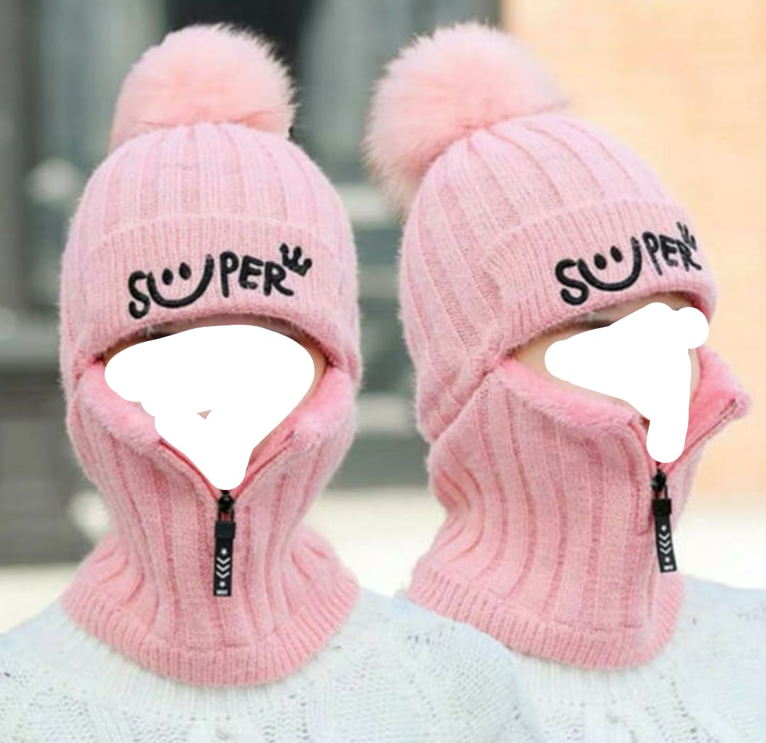 Winter women's thick knited high quality cap and neck warmer one piece fashion for ladies with adjustable zipper
