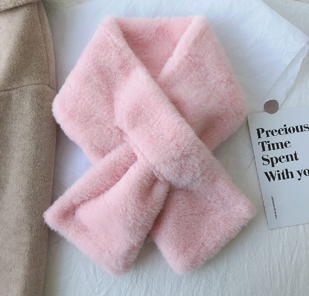 Solid Color Rabbit Fur Plush Shawl Scarfs Winter Warm Thicken Collar for Girls