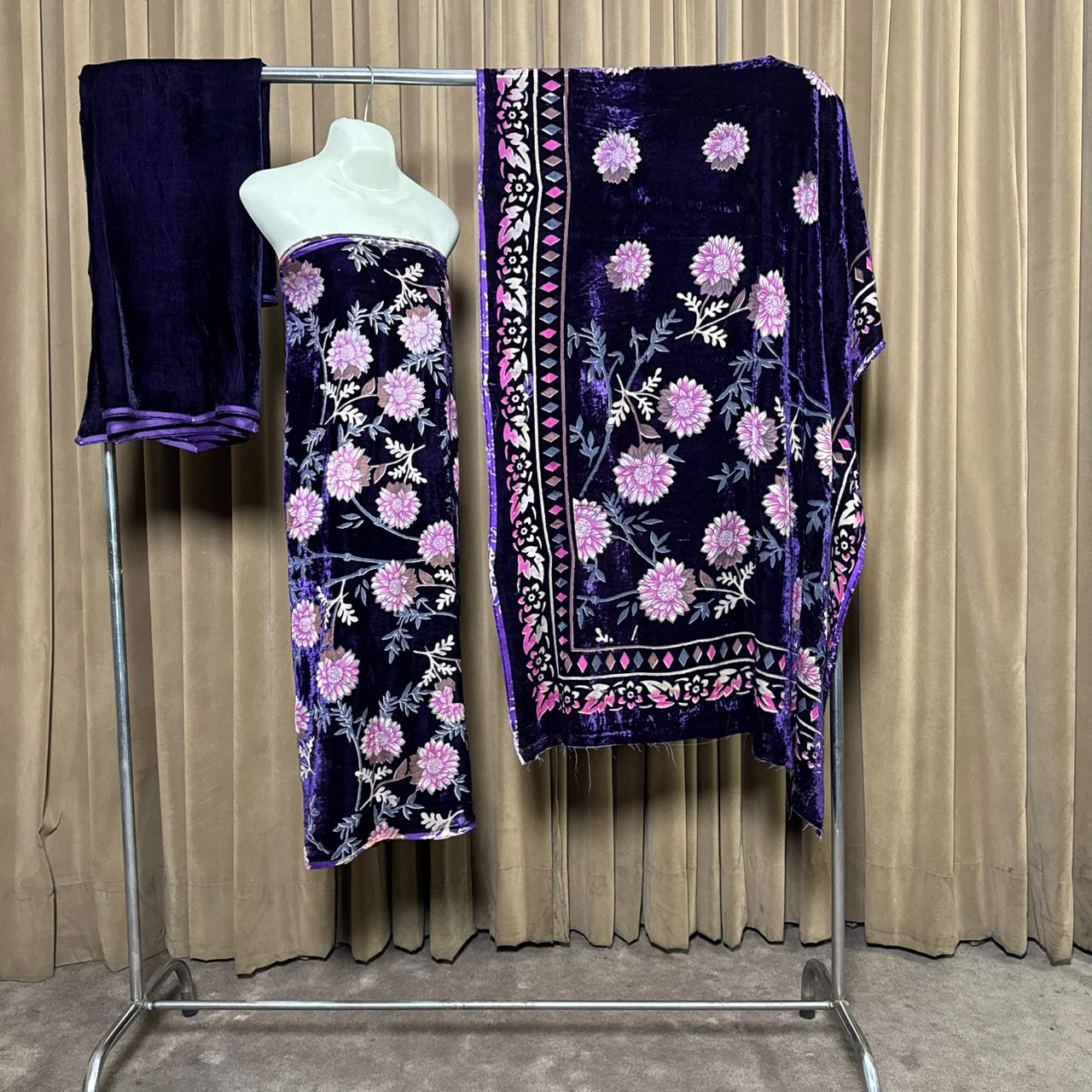 Palachi (پلچھی) Design 103 Velvet Unstitch Suit in Elegant Design & Colors (Shalwar, Kameez & Dubatta)