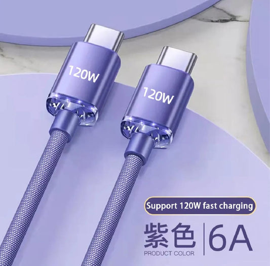 120W Type C to Type C Cable Fast Charging Cord Quick Charge Phone Cables For Samsung Xiaomi Huawei Realme