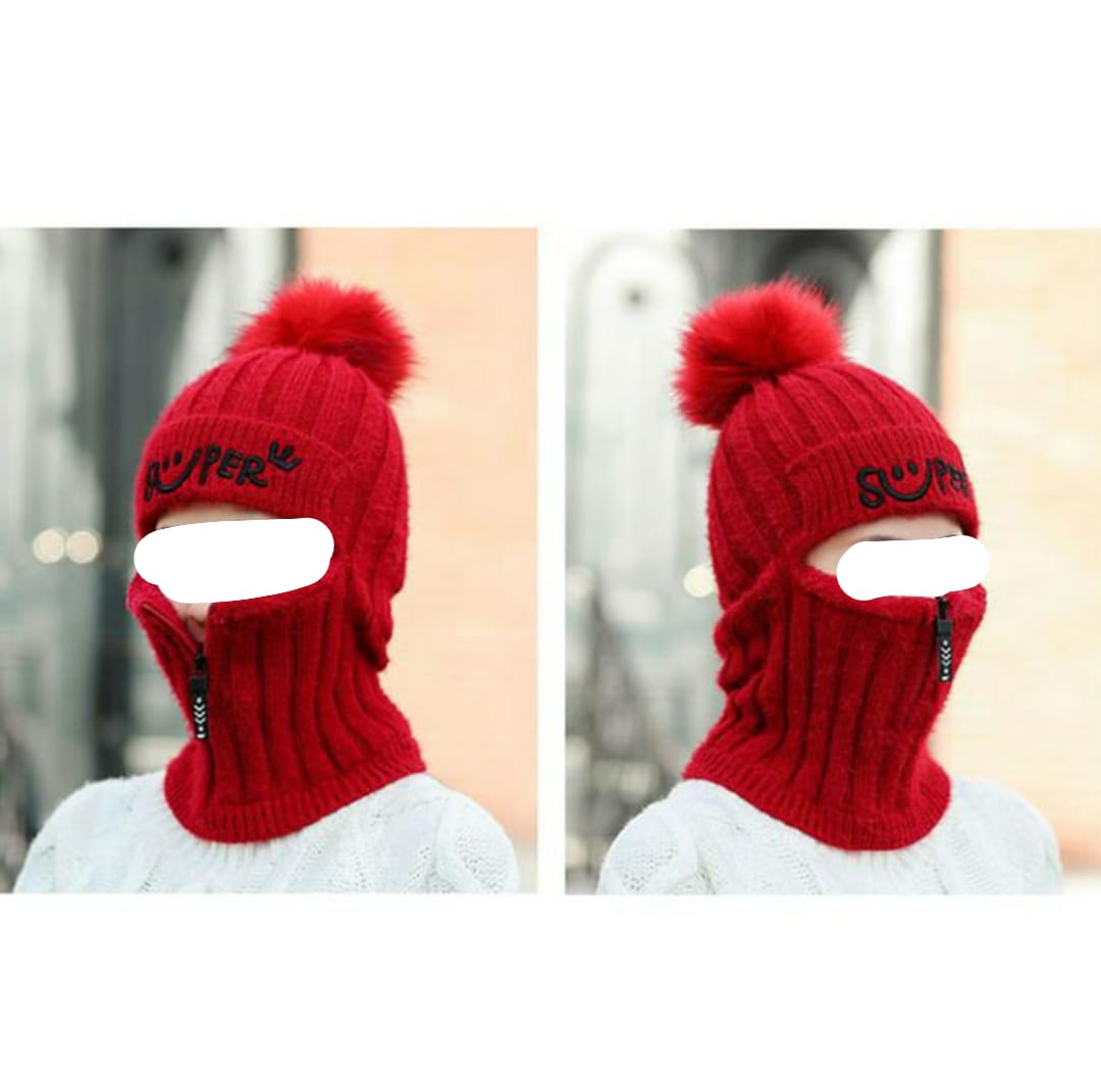 Winter women's thick knited high quality cap and neck warmer one piece fashion for ladies with adjustable zipper