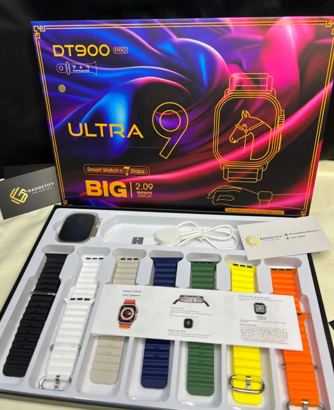 DT900 Pro Ultra Smart Watch (49mm)  with 7 straps + Wireless Charger 2.09 Infinite Display