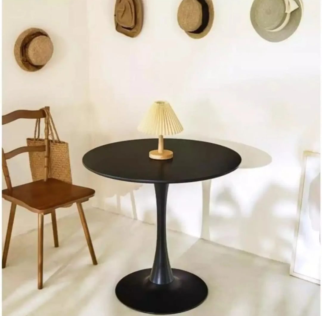 Single Leg With Round Base Black Wood Coffee Tables, Side Table, (16 Inches Top & 20.5 Inches Height)