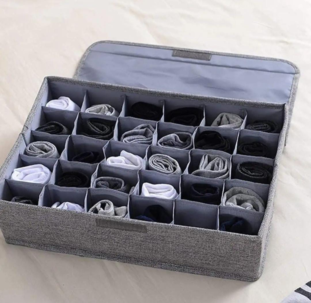 Pack of 2 Underwear Socks Storage Organizer with Lids Foldable Closet Drawer Divider, Storage Box for Socks Underwear