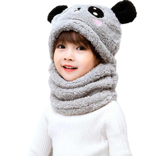 Winter Cap Baby Set Velvet Cartoon Panda Rabbit Baby Head Cover Warm Neck Collar for Kids
