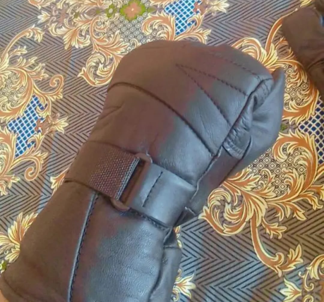 Winter Leather Black Warm Gloves for outing