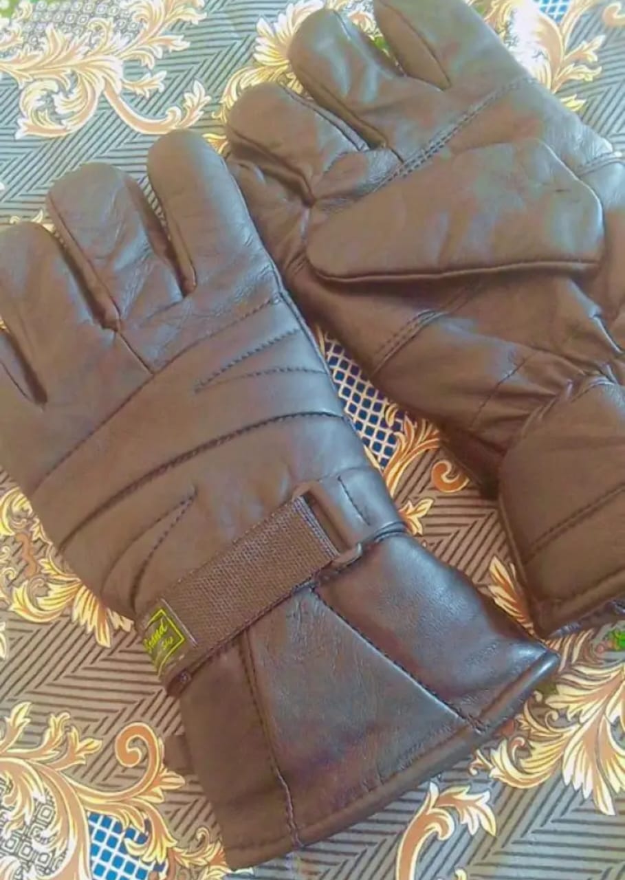 Winter Leather Black Warm Gloves for outing
