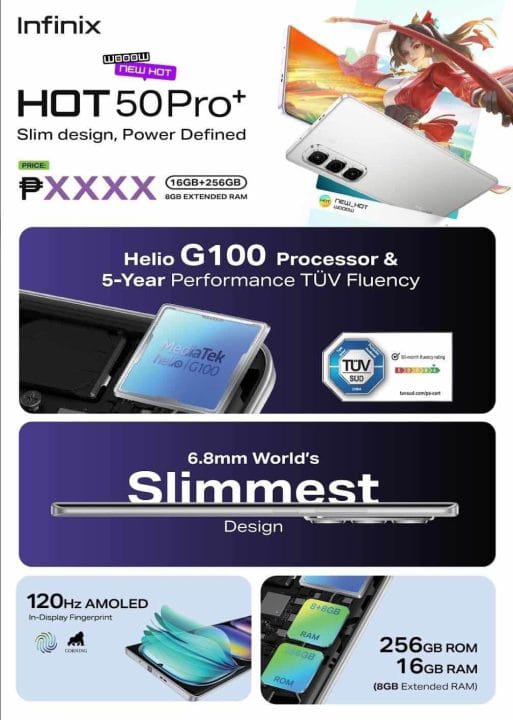 Infinix Hot 50 Pro Plus || 8GB+ 8GB RAM 256GB ROM || 50 MP + 2MP Back Camera || 5000 mAh Battery || 6.78 inches Display