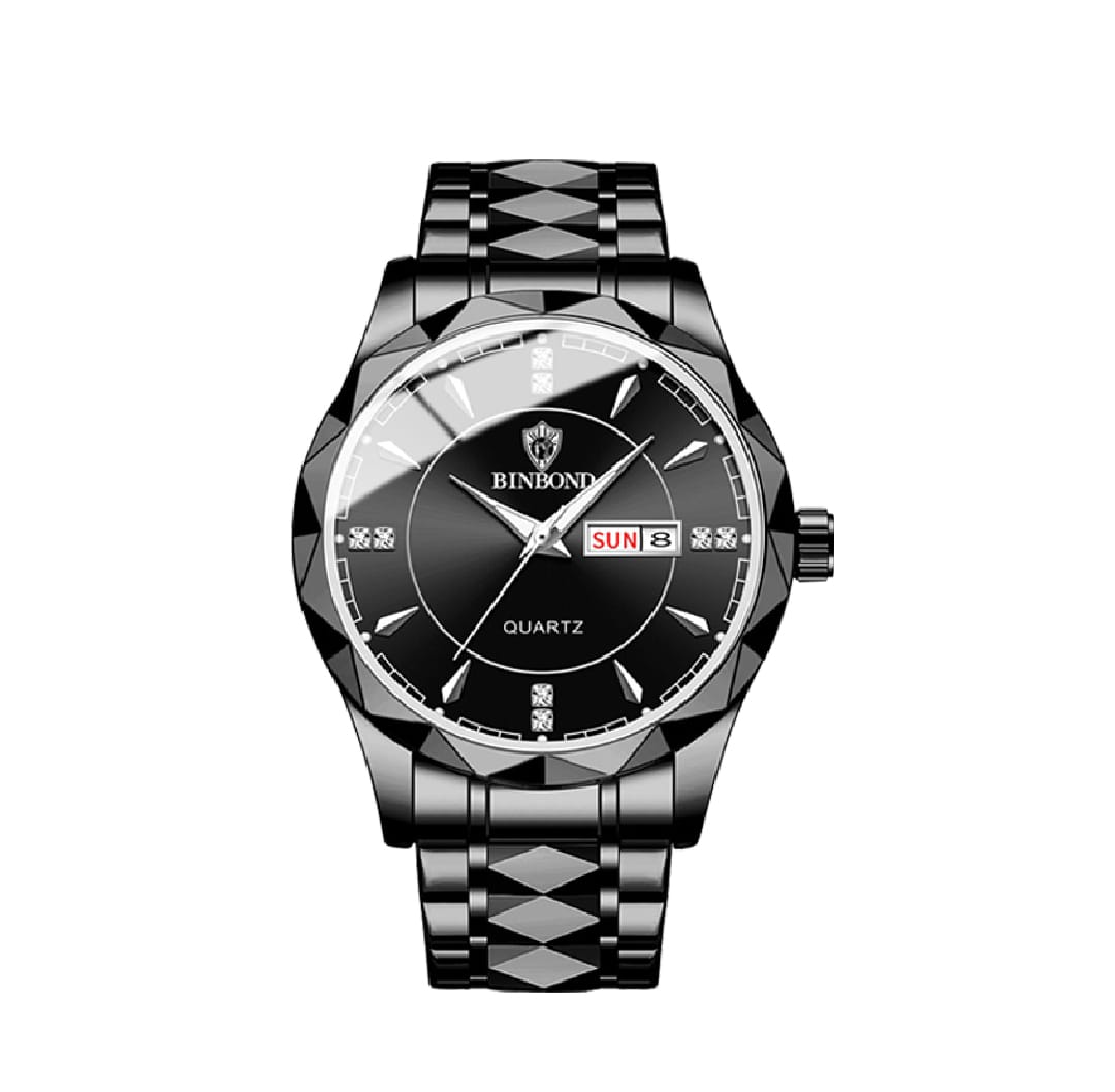 Men's Fashion Watch Double Calendar Watch Diamond Inlaid 30M Waterproof Watch Luminous Quartz Watch Steel Band Watch Luminous Pointer Wrist Watches