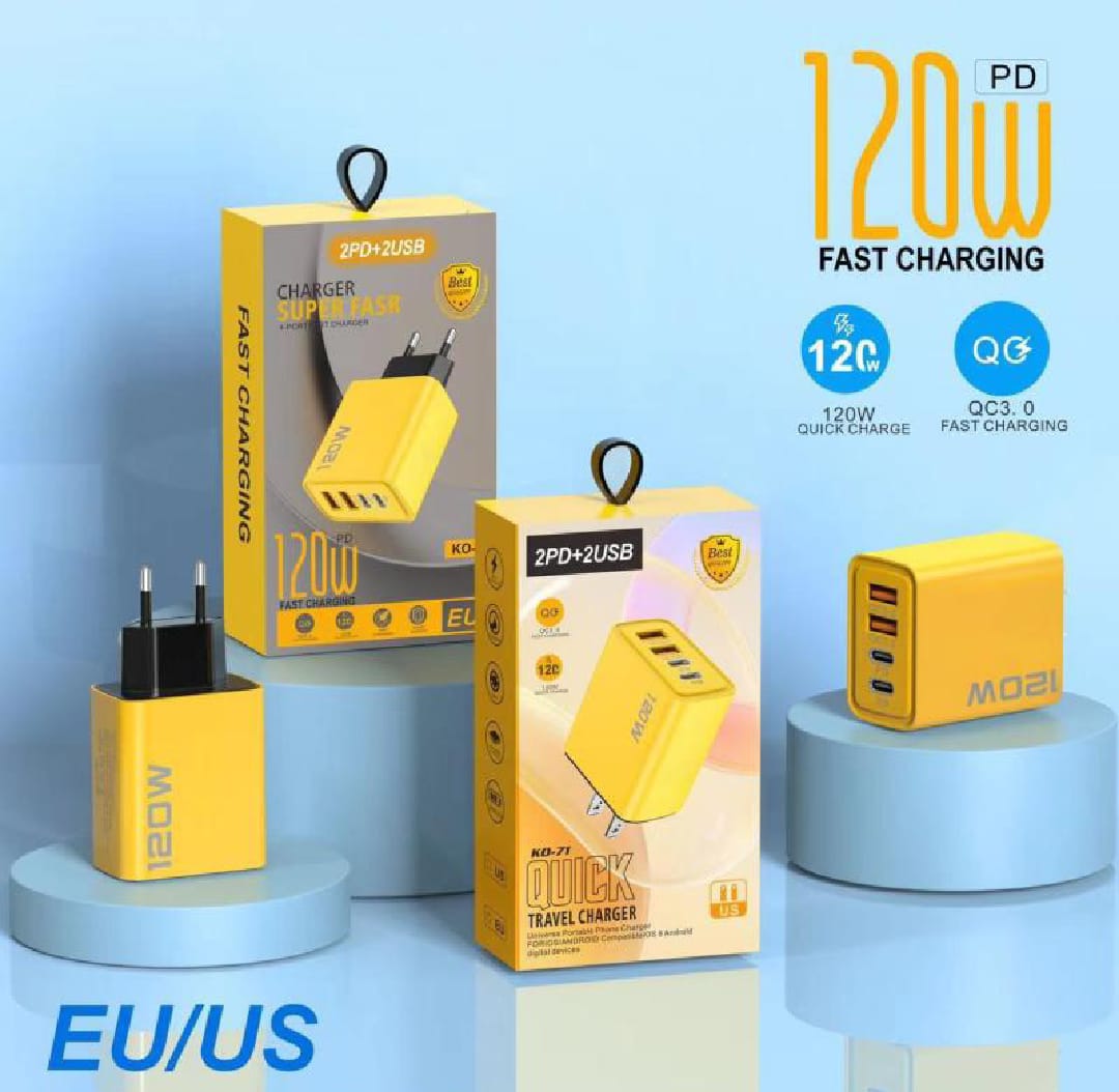120W Fast Charger Type-C PD 4 Ports Fast Charging Charger EU/US Plug Quick Charge 3.0 Travel Charger Adapter