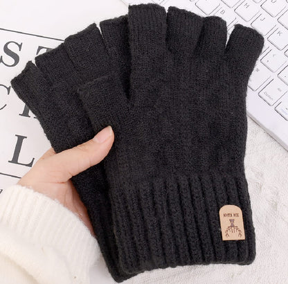 Knitted Half Finger Winter Touchscreen Thicken Warm Wool Cashmere Gloves Men Mitten