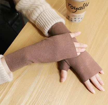 Women Warm Half Finger Gloves Autumn Winter Velvet Thicken Mittens Sports Cycling Golves Office Work Touch Screen Gloves