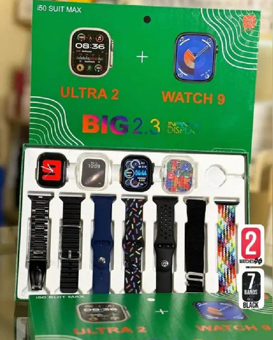 i50 Suit Max 11 in 1 set 2 smart watch Ultra 2 & watch 9 with 7 Different straps and 2 Watch Cover Bluetooth and Touch smart watch