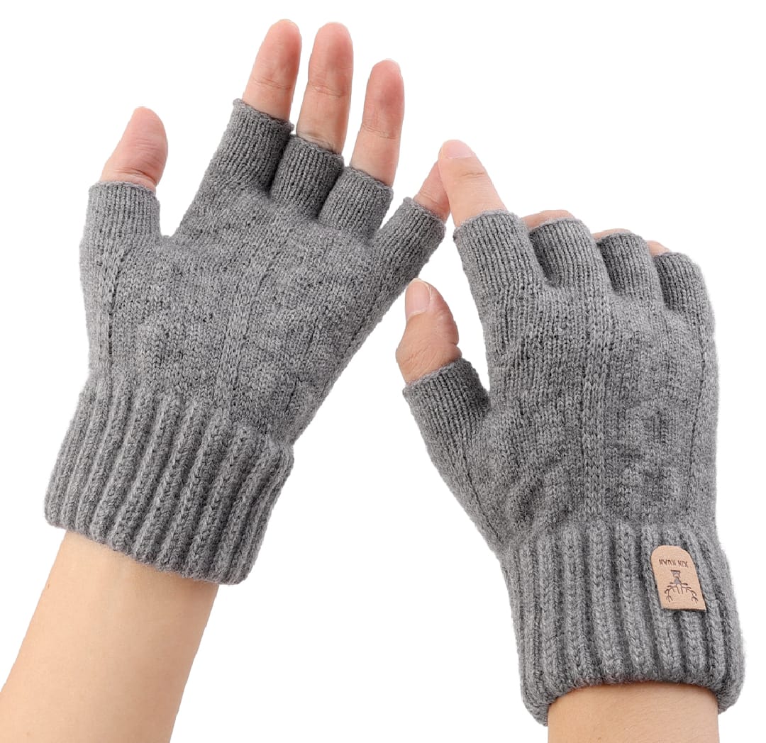 Knitted Half Finger Winter Touchscreen Thicken Warm Wool Cashmere Gloves Men Mitten