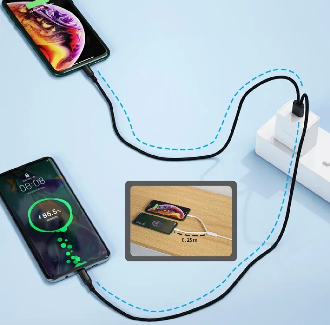 1.2m 2-in-1 Data Cable Type C Micro Fast Charging Cable Y Splitter 5A Fast Charging Cable