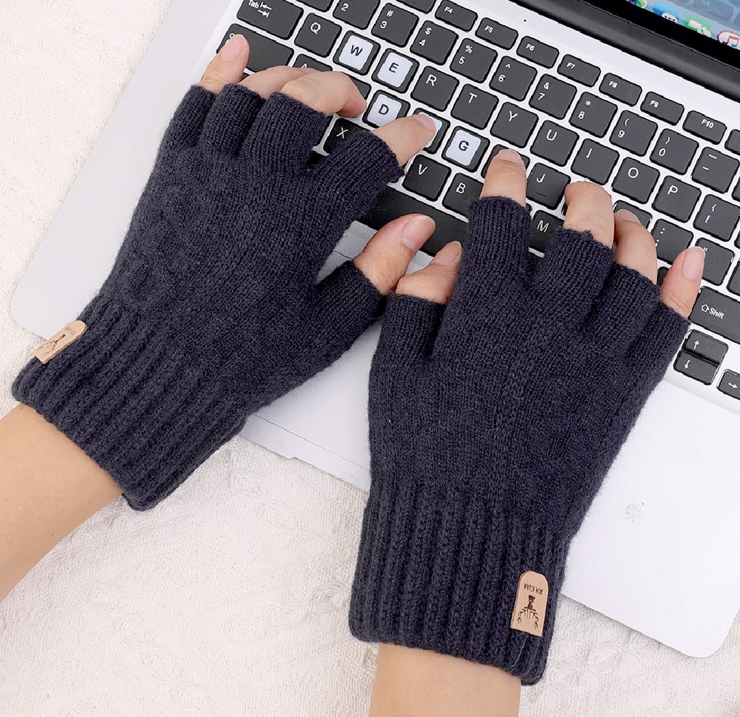 Knitted Half Finger Winter Touchscreen Thicken Warm Wool Cashmere Gloves Men Mitten