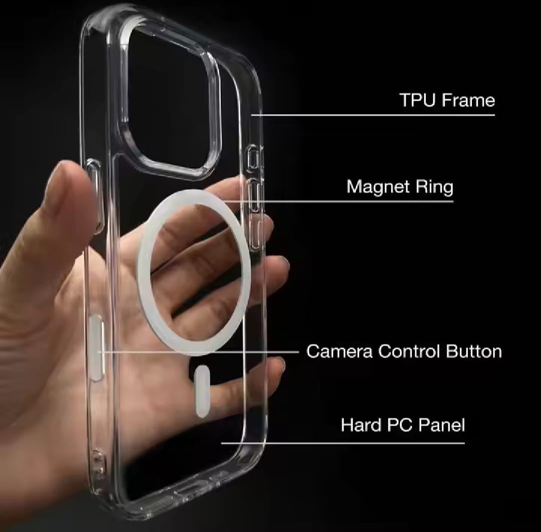 Magsafe Cover For Iphone 11, 12, 13, 14 15 & 16 series Transparent Bumper Jelly Cover