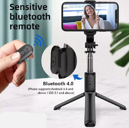 Selfie Stick With Wireless Bluetooth Foldable Mini Tripod Stand Mobile Holder With Fill Shutter Remote Control For IOS Android (Random Color)