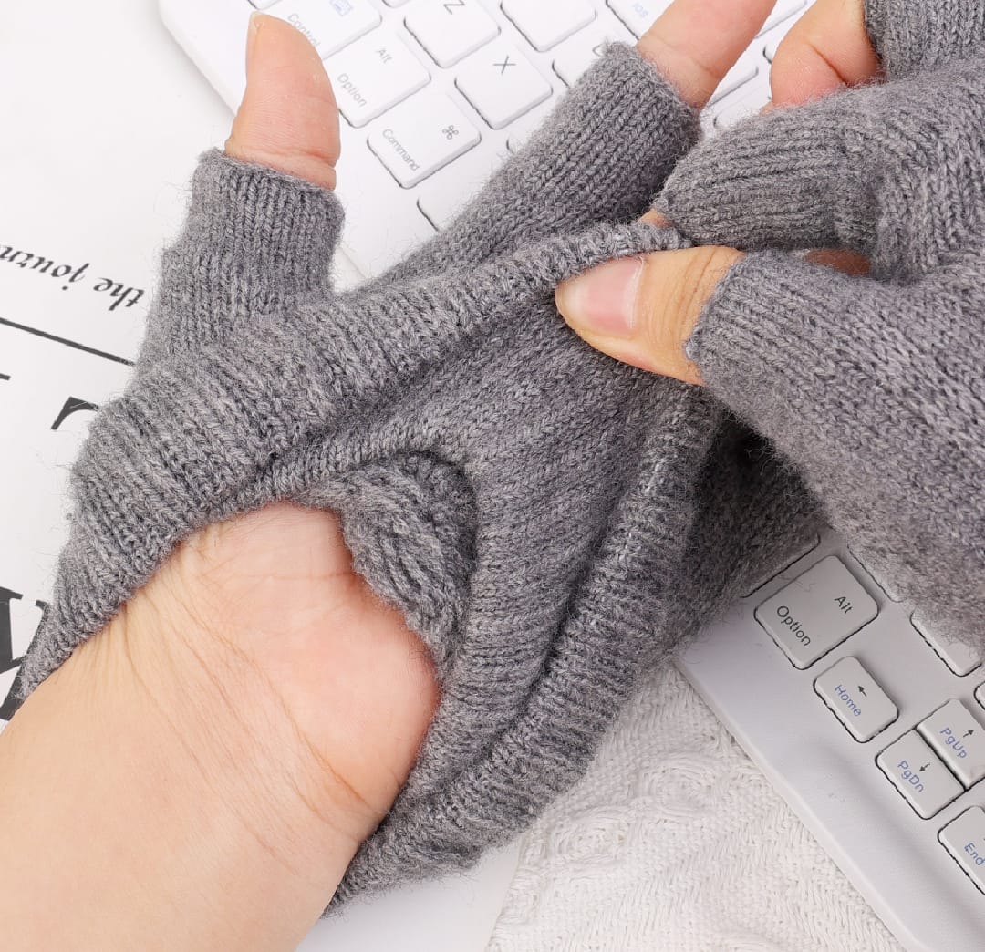 Knitted Half Finger Winter Touchscreen Thicken Warm Wool Cashmere Gloves Men Mitten