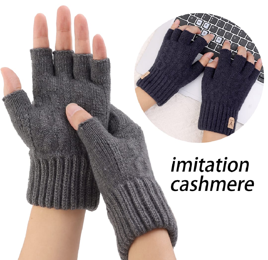 Knitted Half Finger Winter Touchscreen Thicken Warm Wool Cashmere Gloves Men Mitten