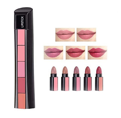 5-in-1 Lipstick 7.5gm - Five Shades In One Stick, Long Lasting, Matte Finishing | Non Drying Formula with Intense Color Payoff | Compact & Easy to Use