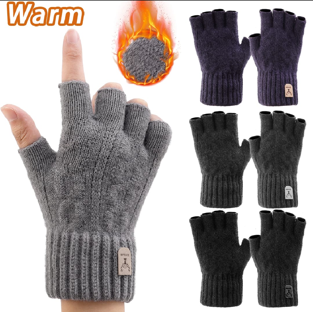 Knitted Half Finger Winter Touchscreen Thicken Warm Wool Cashmere Gloves Men Mitten