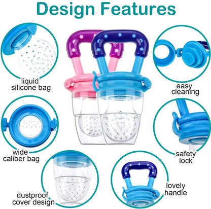 Pack of 4 Baby Silicone Spoon Feeder - Fruit Pacifier - Knee Pads - U Shape Brush